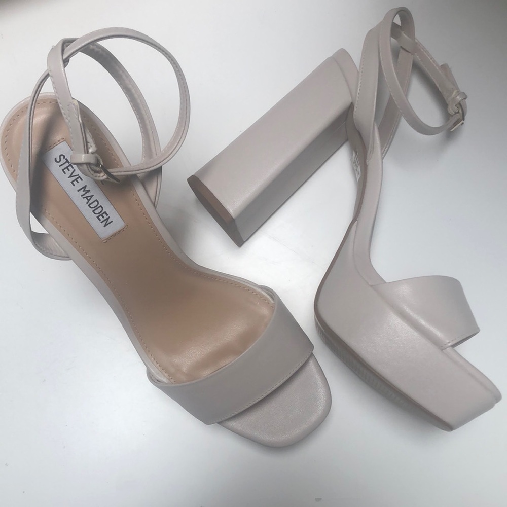 Steve Madden Women's Beige Block Heel Sandals “Lessa”